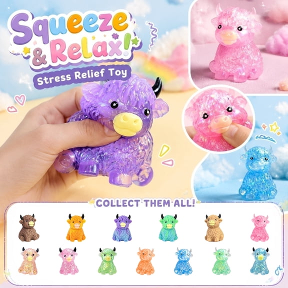 Relaxation Toys, Highland Cow Decor, Squeeze for Adults, Adhd Squeeze Toys Adults, Light Tan Fluffy Styled Silicone Rubber Squeeze Figure for Work Desk Placement and Continuous
