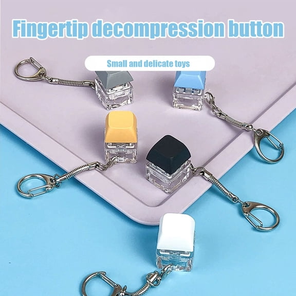 Relaxation Toys, Keyboard Squeeze Clicker, 1X1 in Clear Housing, Sky Blue, Desk Squeeze Toys, Keychain, 2 Pc Set