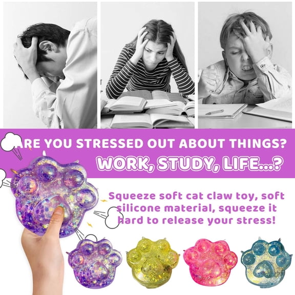 Relaxation Toys, Squeeze Cat Paw, Slow Rise Stress Ball, Ball, Blue Glitter, 2 In, 1 Pc