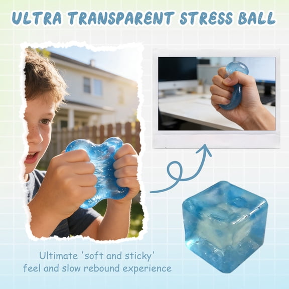 Relaxation Toys, Squeeze Cube, 1.5 In, Silicone Sensory Squeeze, Squeeze for Adults, Translucent Blue, Desk Accessory, 1 Pc