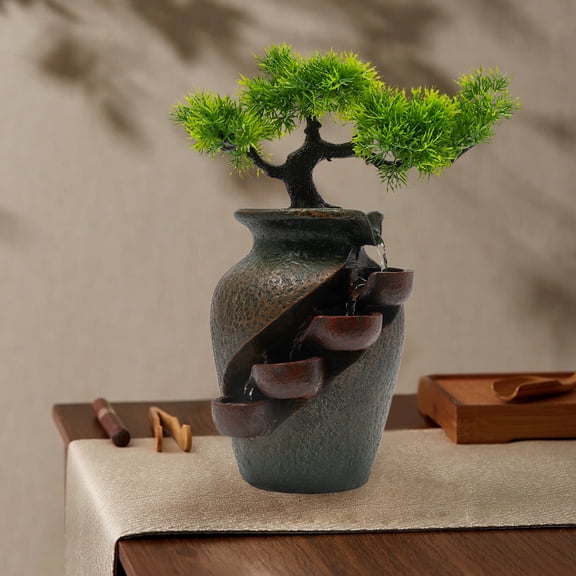 Relaxation Water Feature, Tabletop Fountain Mini Waterfall for Indoor Spaces, 8.7" Tall, Brown