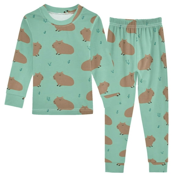 Relaxed Capybara Pattern Cotton Pajamas 2 Piece Set Sleepwear Soft and Comfortable Homewear Nightwear