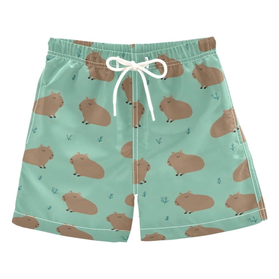 Relaxed Capybara Pattern Swim Trunks Quick Dry Beach Pool Board Shorts Lightweight Stylish Print Sizes 2T to XL