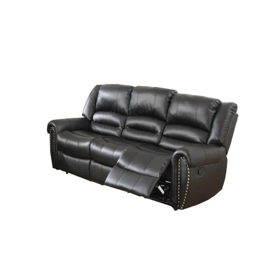 Relaxed Drama Bonded Leather & Plywood Reclining Sofa, Black