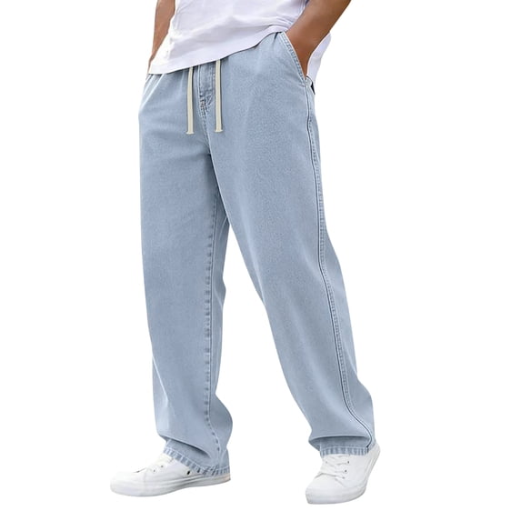 Relaxed Fit Baggy Jeans for Men Drawstring Elastic Waist Wide Leg Denim Pants Skate Carpenter Jeans Streetwear L