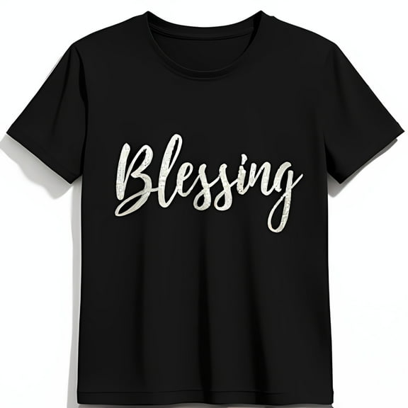 Relaxed Fit Black T-Shirt with Silver Glitter Blessing Print Soft & Comfortable Tee
