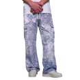 thumbnail image 1 of Relaxed Fit Cargo Pants For Men Elastic Drawstring Waist Casual Work Pants Tie‑Dye Print Wide Leg Long Trousers, 1 of 7