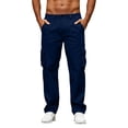 thumbnail image 1 of Relaxed Fit Cargo Pants Mens Casual High Waisted Drawstring Pants with Pockets Work Trousers Straight Leg Jeans Navy M, 1 of 5
