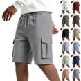 thumbnail image 1 of Relaxed Fit Cargo Shorts for Men with Deep Side Pockets - Elastic Waist Drawstring Casual Walking Shorts - Lightweight Quick-Dry Utility Work Shorts for Summer Army Green L, 1 of 9