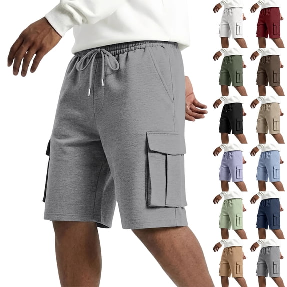 Relaxed Fit Cargo Shorts for Men with Deep Side Pockets - Elastic Waist Drawstring Casual Walking Shorts - Lightweight Quick-Dry Utility Work Shorts for Summer Wine S