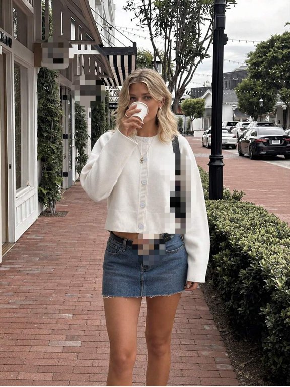 Relaxed Fit Cropped Cardigan with Button Down Front and Round Neck