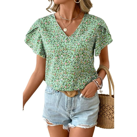 Relaxed Fit Green Wrap Blouse for Women - Perfect for Vacation and Daily Wear | [ZhiHiMeRi] | (US 4-6)S