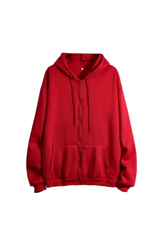 Relaxed Fit Hoodies for Women Long Sleeve Soft Hooded Sweatershirt Spring Fall Winter Pullover Top Coat Red S