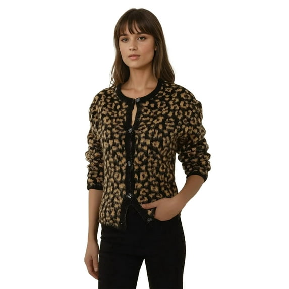 Relaxed Fit Leopard Print Knitted Cardigan