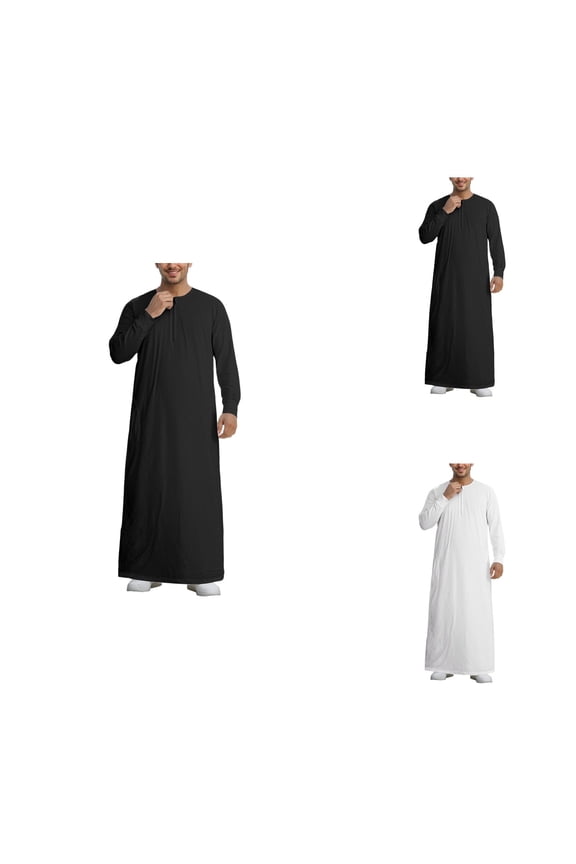 Relaxed Fit Long Sleeve Zip Front Arabic Style Robe, Lightweight Women's Loungewear Housecoat with Pockets, Full Length Comfortable Nightgown for Everyday Casual Wear