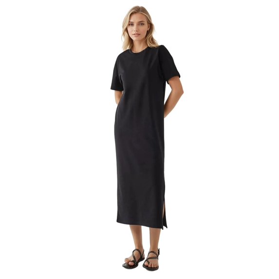 Relaxed Fit Midi Dress with Crew Neck