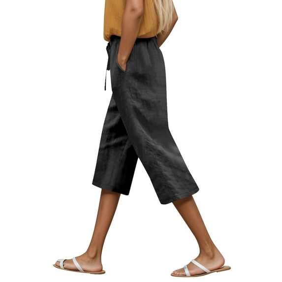 Relaxed Fit Pants Women Womens Capri Pants Women's Casual Pants Elastic Waist Cropped Drawstring Trousers Comfortable Everyday Wear For Spring Summer Fall