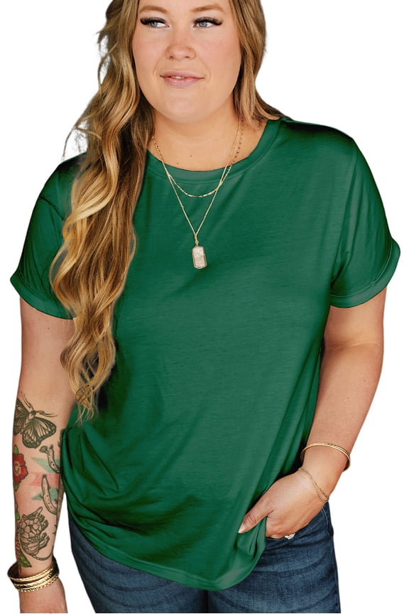 Relaxed Fit Plus Size Dark Green T-Shirt - Perfect for Everyday Wear | [ZhiHiMeRi] | (US 22W-24W)3X