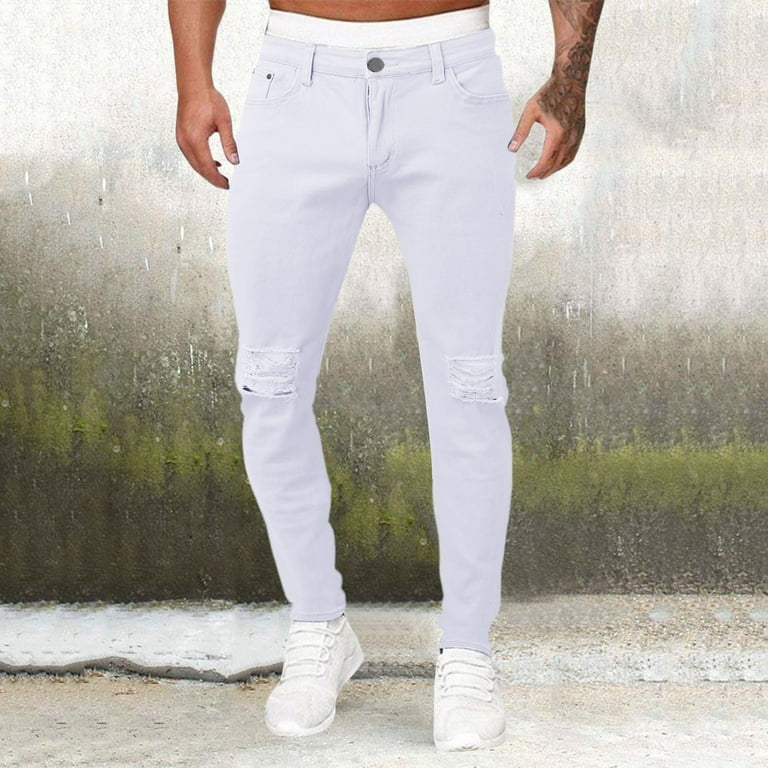 Tight White Ripped Jeans Guys Sean Elmhurst Denim (Iced White)
