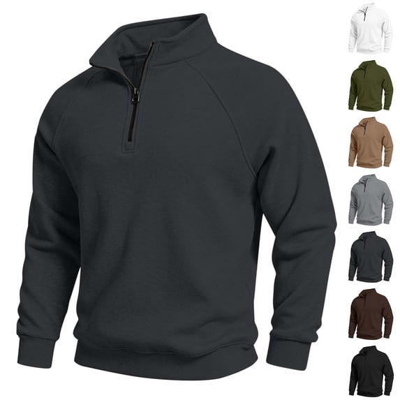 Relaxed Fit Pullover Sweatshirt for Men Mock Neck Quarter Zip Raglan Sleeve Solid Color Long Sleeve Casual Layering Sweatshirt.