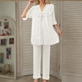 thumbnail image 1 of Relaxed Fit Sleepwear Set Spring and Summer Loose Nightdress Large Size Five-Quarter Sleeve Trousers Ice Silk Three-Piece Pajamas on Clearance White Free Size, 1 of 5