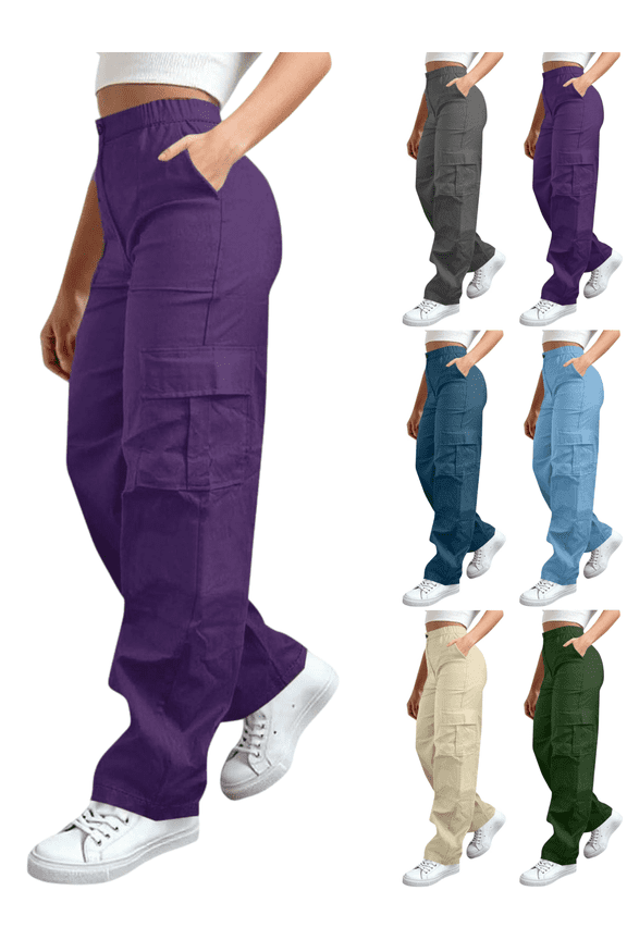 Relaxed Fit Straight Leg Cargo Pants for Women High Rise Baggy Trousers Breathable Cotton Blend Slacks Multi-Pocket Streetwear Work Utilitywear