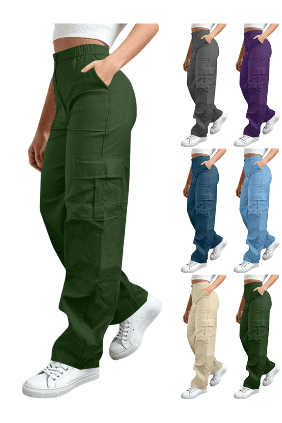 Relaxed Fit Straight Leg Cargo Pants for Women High Rise Baggy Trousers Breathable Cotton Blend Slacks Multi-Pocket Streetwear Work Utilitywear