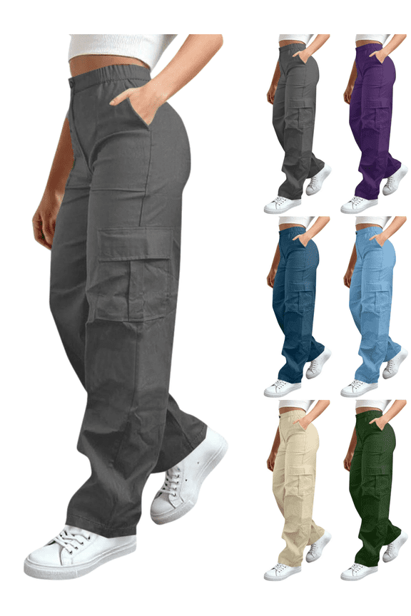 Relaxed Fit Straight Leg Cargo Pants for Women High Rise Baggy Trousers Breathable Cotton Blend Slacks Multi-Pocket Streetwear Work Utilitywear