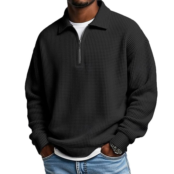 Drop Fit Relaxed Fit Sweatshirt Mens Waffle Quarter Zip Drop Shoulder Roomy ...
