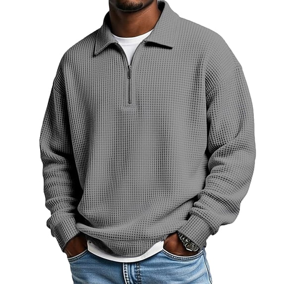 Drop Fit Relaxed Fit Sweatshirt Mens Waffle Quarter Zip Drop Shoulder Roomy ...