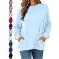 thumbnail image 1 of Relaxed Fit Sweatshirt for Women Crewneck Pullover Long Sleeve Textured Top with Pockets, 1 of 7