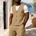 thumbnail image 1 of Relaxed Fit V Neck Cotton Work Sleeveless Vest With Side Pockets for Backyard Projects Short Trip Leisure Outfits Khaki L, 1 of 5