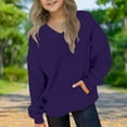 thumbnail image 1 of Relaxed Fit V-Neck Purple Sweatshirt for Girls - Soft Stretch Polyester Spandex with Kangaroo Pocket, 4-14 Years,Size 4 T, 1 of 8