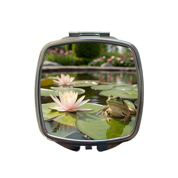 Relaxed Frog On A Lily Pad Travel Makeup Handbag Purse Small Pocket Compact Mirror