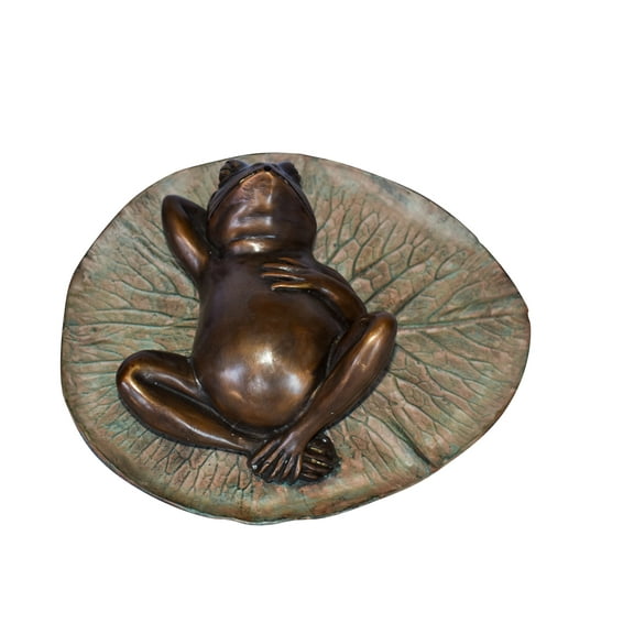 Relaxed Frog Supine on a Lily Bronze Statue Wall Fountain 14" x 6" x 12"H