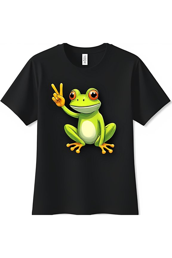 Relaxed Green Graphic T-Shirt Black Crewneck Tee with Waving Design and Yellow Belly