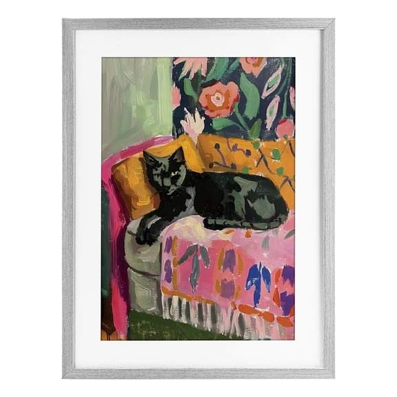 Stupell Industries Relaxed Kitty on Couch Gray Framed Print Under Glass, design by LSR Design Studio