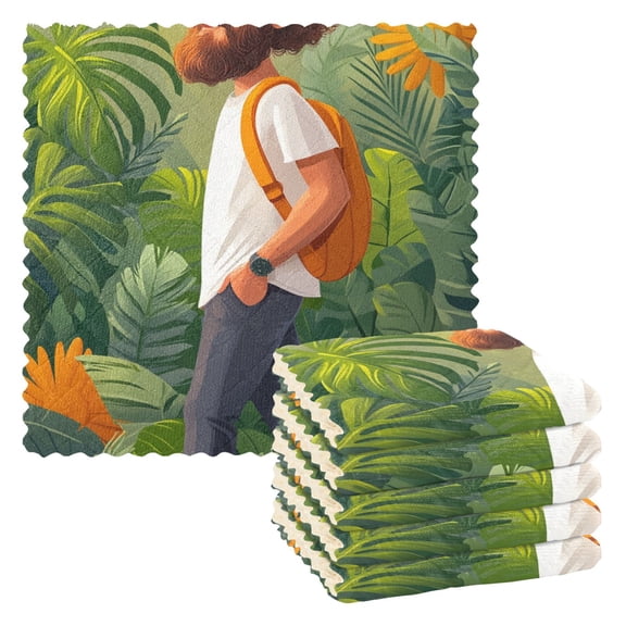 Relaxed Man Cartoon Style Kitchen Cloth Dish Towels for Drying Washing Absorbent Dish Rags 6 Pack