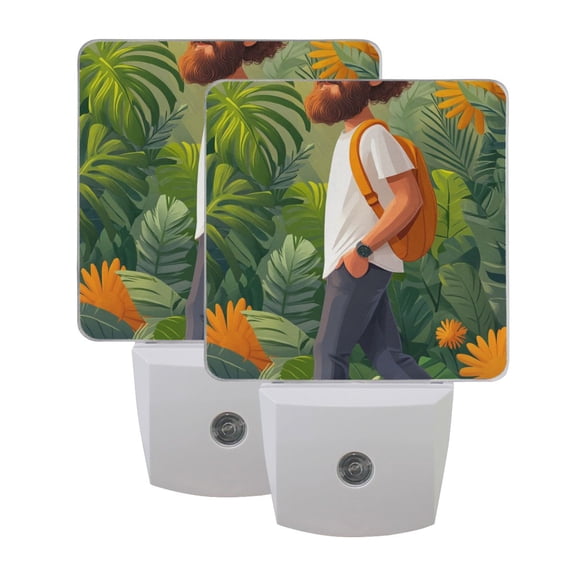 Relaxed Man Cartoon Style LED Night Light with Smart Sensor Plug Into Wall Dusk to Dawn 2 packs