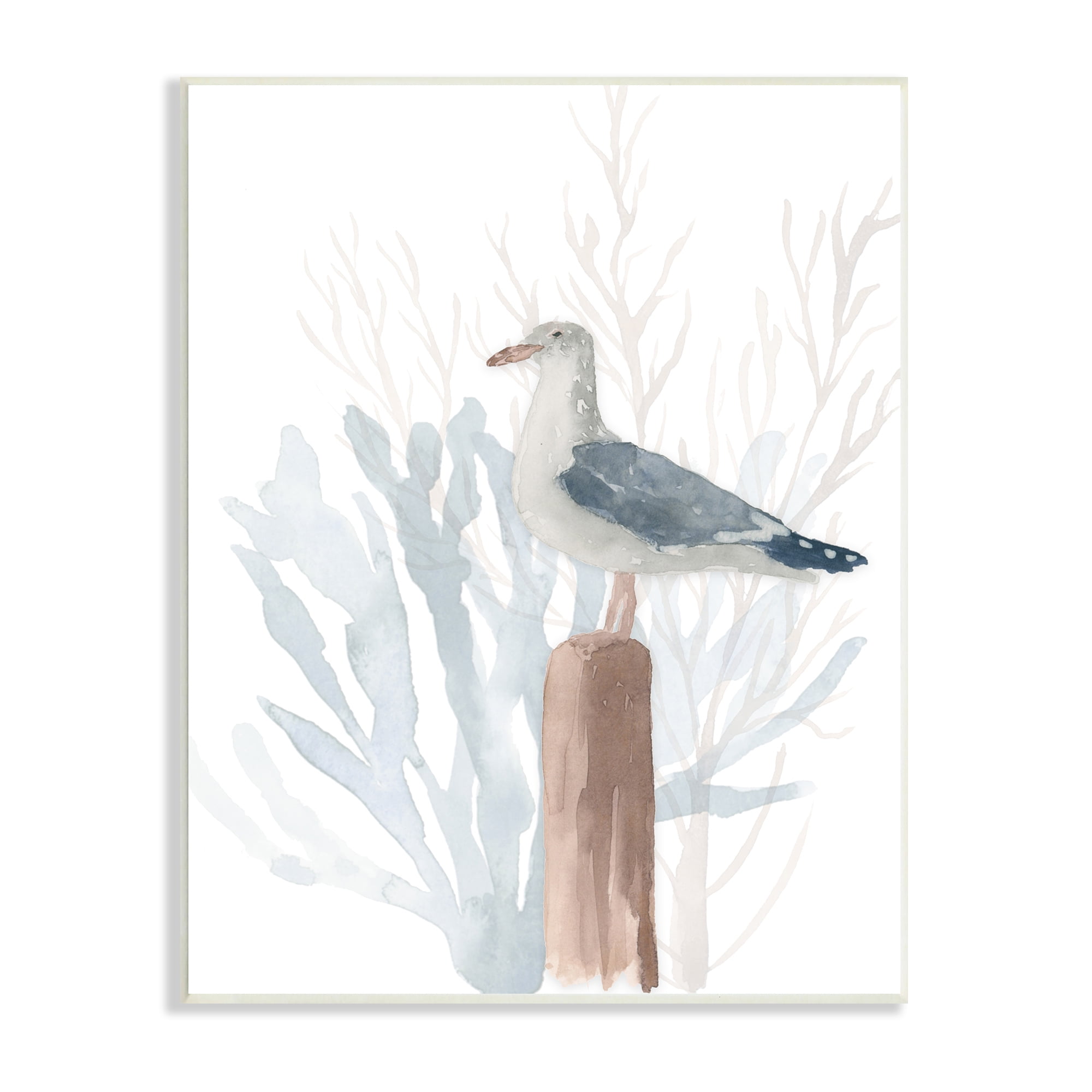 Relaxed Nautical Seagull Beach Bird Blue Sea Coral 10 in x 15 in Framed Painting Art Print, by Stupell Home Décor