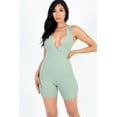 thumbnail image 1 of Relaxed Solid Halter V-Neck Ribbed Bodycon Playsuit, 1 of 11