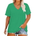 thumbnail image 1 of Relaxed V-Neck Tee for Women Soft Breathable Summer Casual Everyday Wear Green XL, 1 of 6