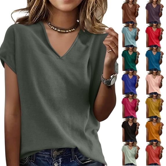 Relaxed V Neck Top with Short Sleeves and Soft Drapey Fabric for Women Who Want Effortless Style from Spring to Fall Turquoise XXL