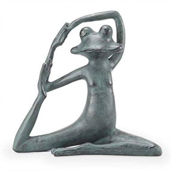 Relaxed Yoga Frog Verdigris Green Metal Garden Sculpture