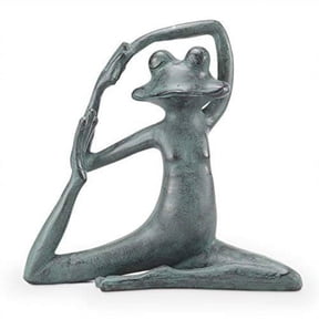 Relaxed Yoga Frog Verdigris Green Metal Garden Sculpture