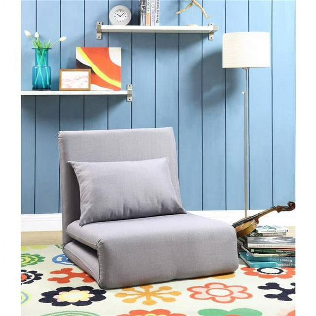 Relaxie Linen 5-Position Adjustable Convertible Flip Chair Sleeper Dorm Bed Couch Lounger Sofa - Grey