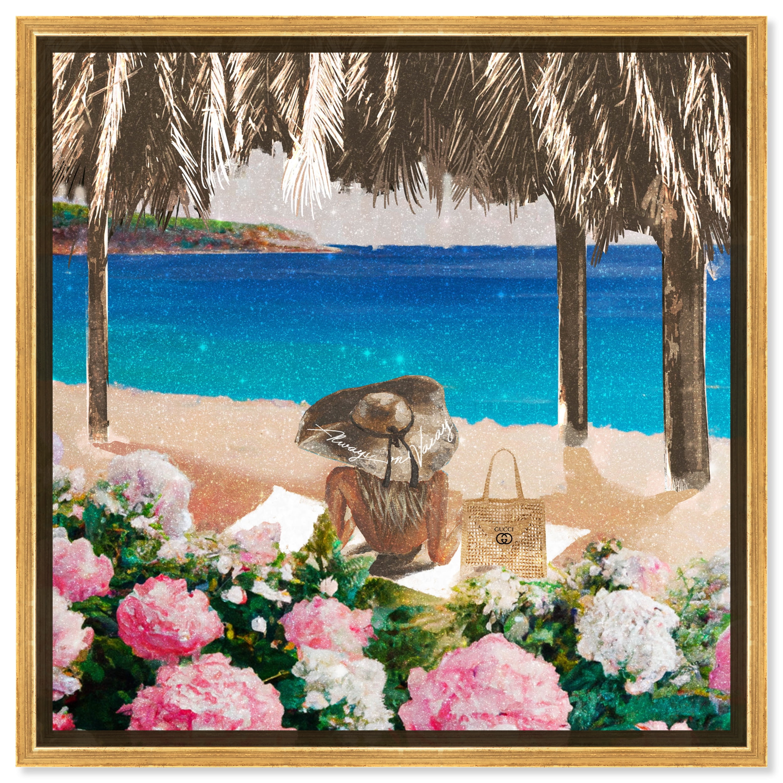 Relaxing At The Beach Chic Coastal Canvas Wall Art by Art Remedy, Gold ...