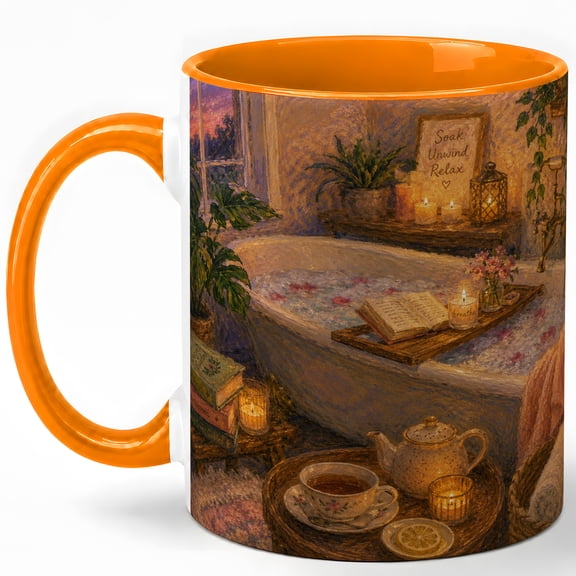 Relaxing Bath Nook 11oz Ceramic Mug, Cozy Spa Room Art