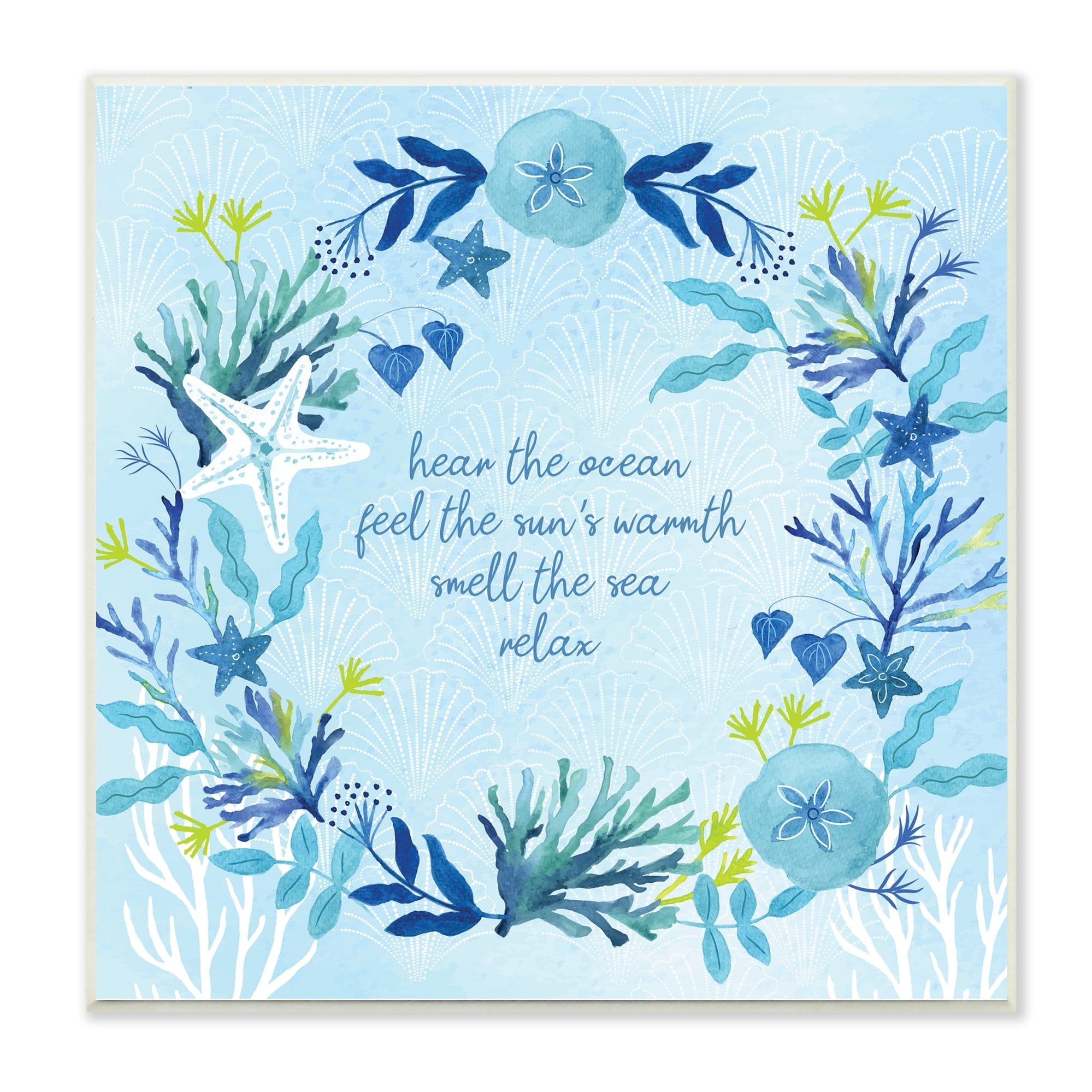 Relaxing Beach Quote Sea Life Botanical Wreath Coastal Graphic Art Unframed Art Print Wall Art