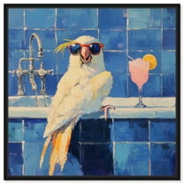 Relaxing Bird Canvas Trendy Bathroom Art by Art Remedy, Black Frame, 12 x 12